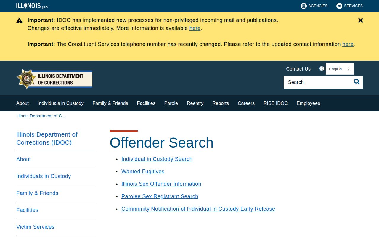 Illinois DOC search for sentenced Whiteside County custody records