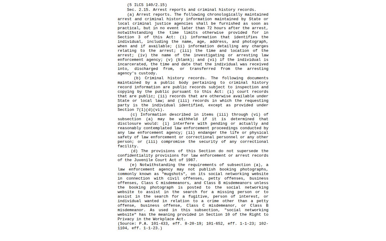 Illinois FOIA rules for Whiteside County booking and mugshot records